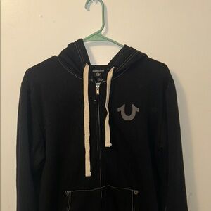 True Religion Black Hoodie with Cream Accents